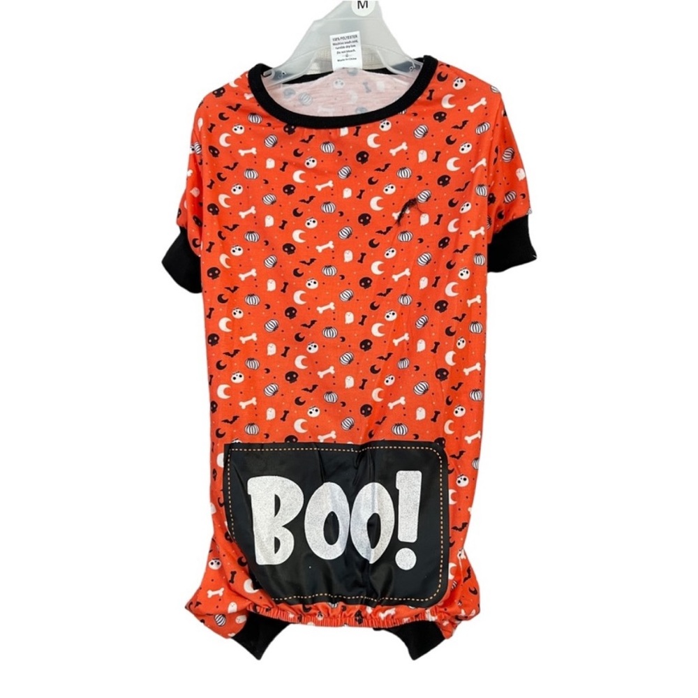 Halloween Pet Boo! Pumpkin, Skulls, Bones, Moon & Bats Pet Spirit Dog Onesie NWT